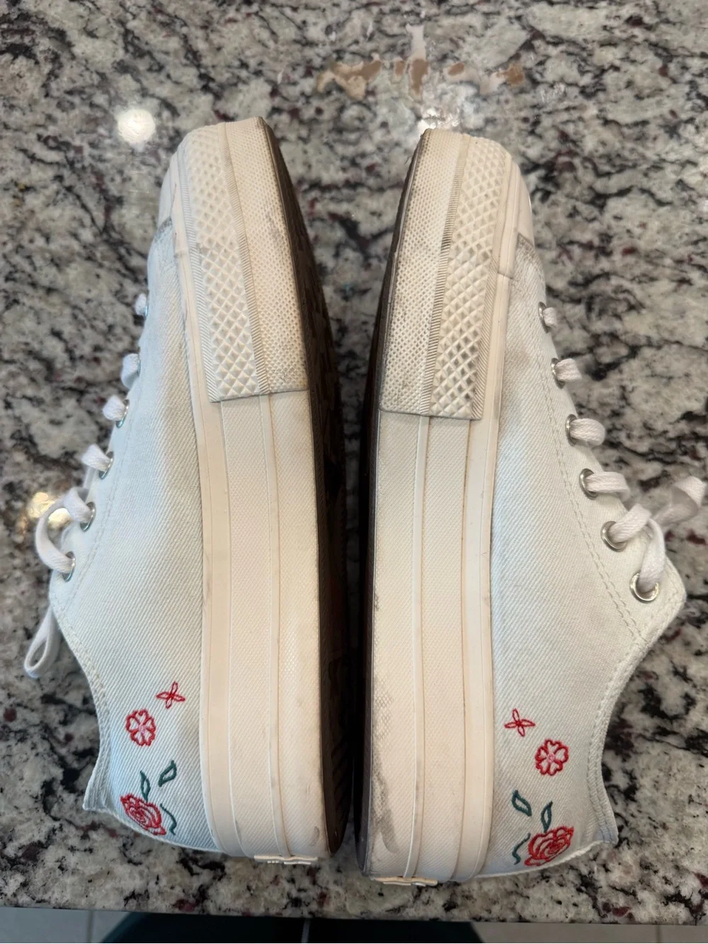 White Floral Embroidered Low-Top Platform Converse - Picture 7 of 9